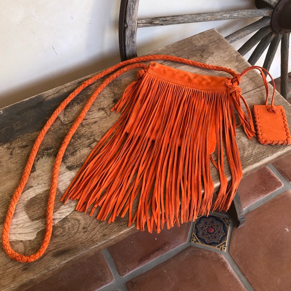 SOLD-RALPH LAUREN COLLECTION Fringed Orange Suede Western Cross Body Bag! RARE - Picture 4 of 8